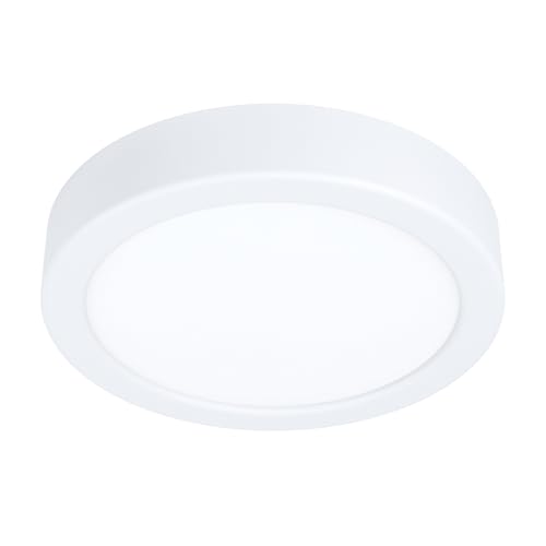 Eglo LED Lámpara de Techo Fueva 5, Ø 16 cm, lámpara de montaje con 1 luz de acero y superficie luminosa de plástico, lámpara de techo blanca, luz LED cálida