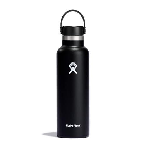Hydro Flask - Standard Mouth - Botella de Agua 621 ml (21 oz) - Acero Inoxidable con Aislamiento al Vacío y Tapa a Prueba de Fugas y Revestimiento en Polvo - Standard Mouth - Balck