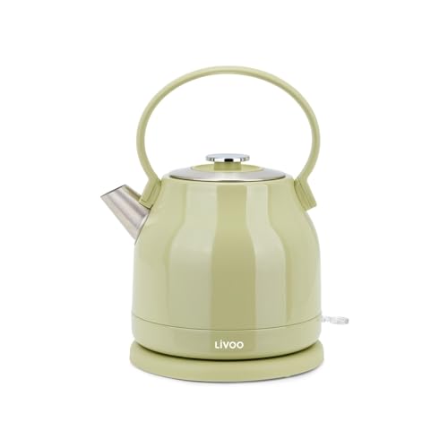 Livoo – Bouilloire rétro 1,5L DOD202C – 1850-2200W, acier inoxydable, rotation 360°, résistance cachée, Matcha