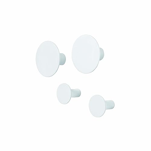 Blomus -Ponto- Juego de 4 Ganchos de Pared en Blanco Atemporal, Accesorio de hogar Elegante, percheros, Incluye Material de Montaje, diseño Moderno (2 x Ø 8.5 cm, 2 x Ø 5 cm, A: 45 mm, Blanco, 65798)
