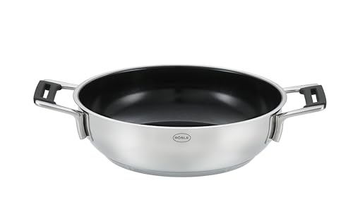 RÖSLE SILENCE PRO CeraPlus sartén para servir, antiadherente y robusta - Ø 28 cm, resistente al calor hasta 260 °C, revestimiento cerámico, plata, acero inoxidable 18/10, apta para lavavajillas