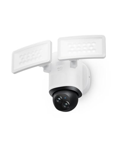 eufy Security Floodlight Camera E340 con Cable, Giro de 360° e inclinación, grabación ininterrumpida, cámara Doble, Compatible con HomeBase 3, Almacenamiento Local, sin cuota mensual