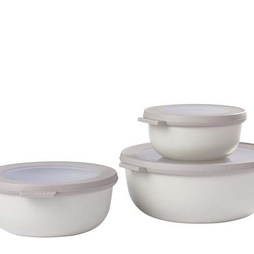 Mepal - Set di 3 Contenitori Cirqula Rotondo - Contenitori per Alimenti con Coperchio - Adatti come Contenitori Ermetici per Frigo, Freezer, Microonde - 350 ml, 750 ml & 1250 ml - Nordic White,