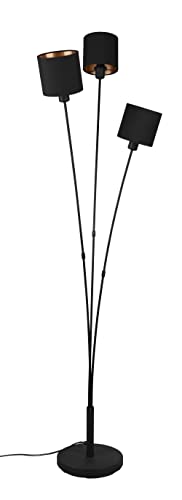 Reality Leuchten Tommy R46333979 - Lámpara de pie (metal negro mate, pantalla de tela negra, dorada, no incluye 3 bombillas E14)