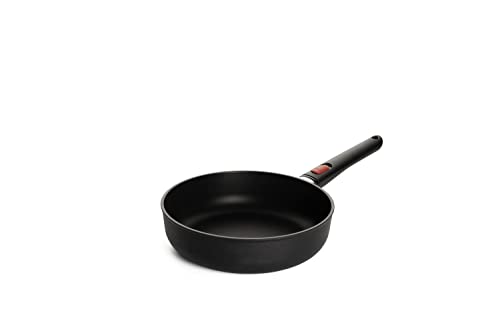 Woll Eco Lite QXR Hochrandpfanne - Induktiv - Ø 24 cm, 7 cm hoch, mit abnehmbarem Stiel - Geeignet für alle Herdarten, PFAS-frei,100% recyceltes Aluminium, backofenfest, schwarz