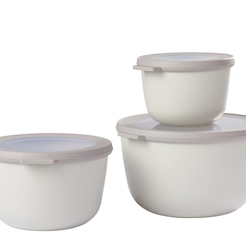Mepal - Multi Bowl Cirqula Redondo 3-Partes - Caja de Almacenamiento de Alimentos con Tapa - Caja de Almacenamiento Hermética para Nevera y Microondas - 500 ml, 1000 ml & 2000 ml - Nordic White