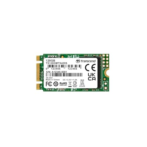 Transcend SSD interno MTS420S M.2 2242 SATA III 6 Gb/s da 120 GB, memoria 3D TLC NAND - TS120GMTS420S