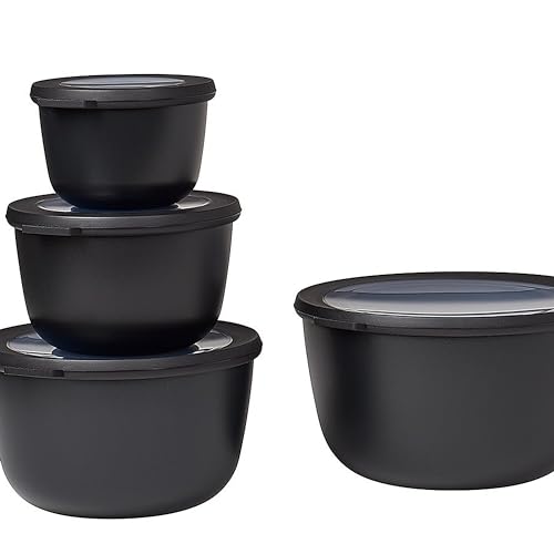 Mepal - Multi Bowl Cirqula Redondo 4-Partes - Caja de Almacenamiento de Alimentos con Tapa - Caja de Almacenamiento Hermética para Nevera y Microondas - 500, 1000, 2000 & 3000 ml - Nordic black