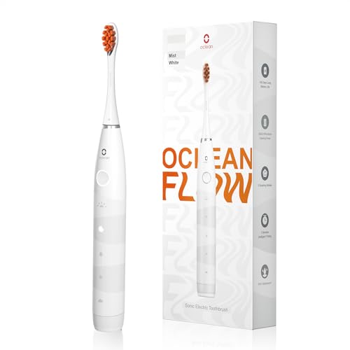 Oclean Flow Spazzolino Elettrico Sonico, Spazzolino da Denti Ricaricabile, 180 Giorni di Durata della Batteria, 5 Modalità, Spazzolino Elettrico Impermeabile IPX7, Testina Dupont, Timer 2 min(bianco)