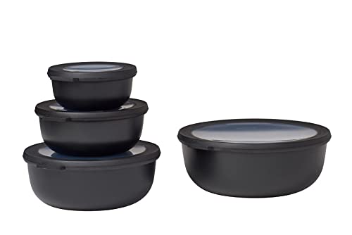 Mepal - Multi Bowl Cirqula Redondo 4-Partes - Caja de Almacenamiento de Alimentos con Tapa - Caja de Almacenamiento Hermética para Nevera y Microondas - 350, 750, 1250 & 2250 ml - Nordic black