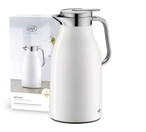 alfi SKYLINE 1,5l, coconut white, caraffa termica con igienico inserto in vetro, chiusura a vite con pulsante, presa ergonomica, con una sola mano, ottima come caraffa da caffè e da tè, senza BPA