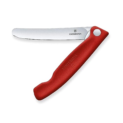 Victorinox Swiss Classic Cuchillo plegable de picnic para senderismo, fruta, verdura, panecillos, salchichas, con hoja recta, extra afilada, Rojo
