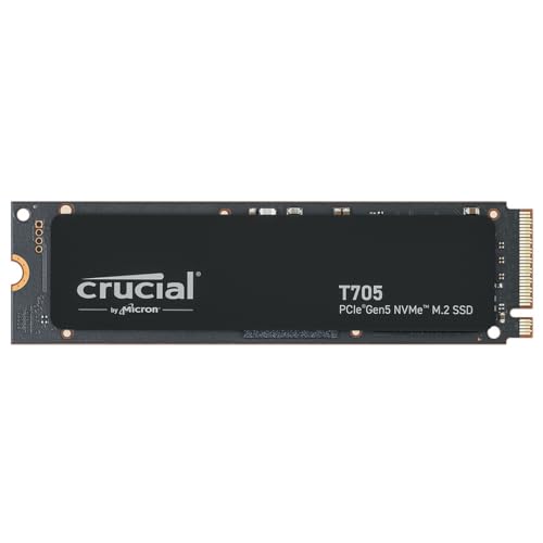 Crucial T705 SSD 2TB PCIe 5.0 x4 Gen5 NVMe M.2, Velocidades de Lectura hasta 14500 MB/s, Escritura 12700 MB/s, para PC de Escritorio, TLC NAND, Disco Duro Interno - CT2000T705SSD3