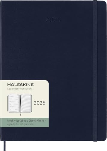Moleskine Weekly Planner, Agenda Settimanale 2026 12 Mesi Con Spazio Per Note, Con Copertina Rigida e Chiusura Elastica, Formato XL 19 x 25 cm, Colore Blu