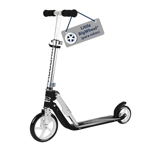 HUDORA Scooter Little BigWheel - Negro - Patín de Aluminio Seguro para niños Desde 3 años - Patinete Urbano Ajustable y Plegable para hasta 100kg - Patín Estable con Grandes Ruedas