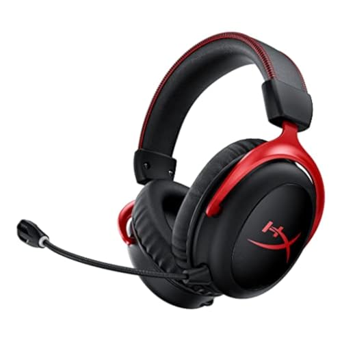 HyperX Cloud II Wireless, Cuffie da Gaming Senza Filo, Connessione 2,4 GHz, Telaio in Alluminio, Cuscinetti in Memory Foam Rivestiti in Similpelle, Comandi sul Padiglione, Autonomia 30 Ore, Nero/Rosso