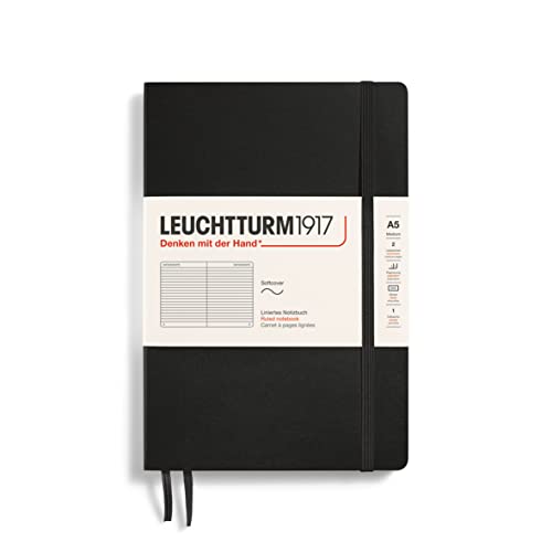Leuchtturm1917 308290 Carnet medium A5 Couverture souple Quadrillé 121 pages numérotées Noir