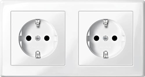 Merten MEG2328-1419 SCHUKO doppia presa, con protezione integrata contro il contatto accidentale, terminali a innesto, bianco polare lucido, M-SMART