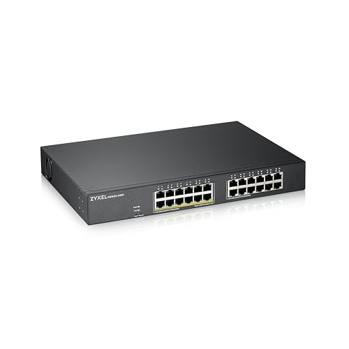 Zyxel 24-Port Gigabit PoE Switch | Smart managed | Rackmontage | 12 PoE+-Ports mit einem Budget von 130 Watt | VLAN, IGMP, QoS [GS1900-24EP]