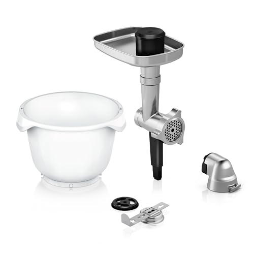 Bosch Zubehör-Set BakingSensation MUZ9BS1, passend für Küchenmaschine OptiMUM, Fleischwolf, Kunststoffschüssel, Spritzgebäck-Vorsatz, 4 Keks-Formen, Edelstahl Lochscheibe