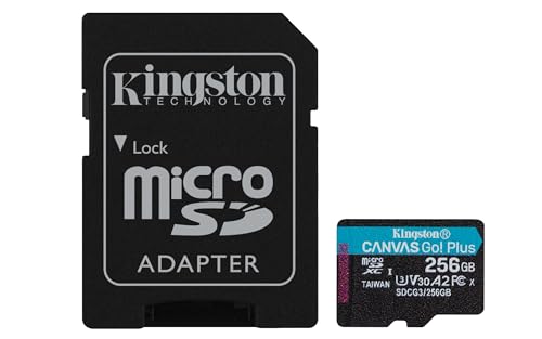 Kingston Canvas Go! Plus microSD Speicherkarte Klasse 10, UHS-I 256GB microSDXC 170R A2 U3 V30 Speicherkarte + Adapter