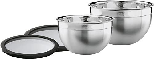 Rösle Set di 2 ciotole e coperchio salvafreschezza (Ø 20 e 24 cm), in acciaio INOX di alta qualità, per la preparazione e la conservazione dei cibi, lavabili in lavastoviglie