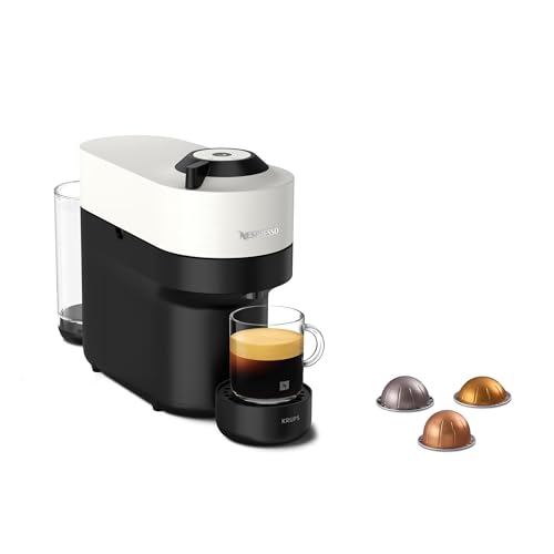 Krups Nespresso VERTUO Pop XN9201 - Cafetera de cápsulas, máquina de café expreso, 4 tamaños tazas, tecnología Centrifusion, 35 % plástico reciclado, Color Blanco