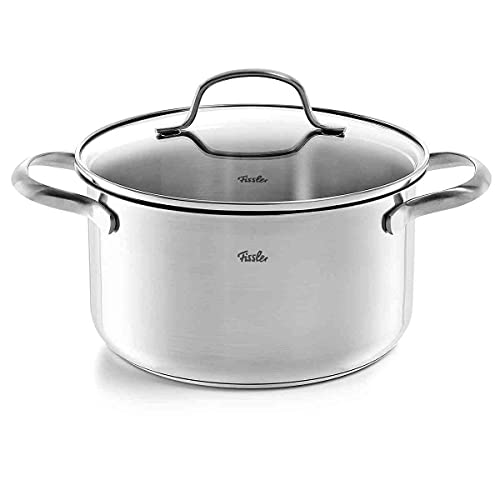 Fissler San Francisco Pentola in acciaio inox 3.3 L, 20 cm, con coperchio in vetro, bordo di versamento, scala di misurazione, cottura a induzione