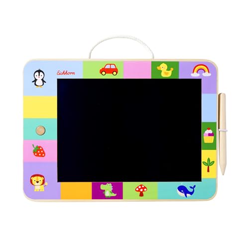 Eichhorn Tableau à dessin LCD avec une surface de dessin de 22,5 x 16 cm, avec stylo, laissez libre cours à votre créativité, piles incluses, en bouleau et contreplaqué, à partir de 3 ans