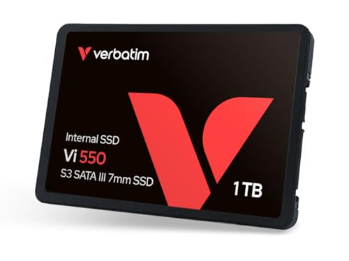 Verbatim Vi550 S3 SSD 1 TB, internes 2,5" SATA III SSD-Laufwerk mit 3D-NAND-Technologie, bis zu 550 MB/s Lesegeschwindigkeit, ideal für PC und Notebook, schwarz