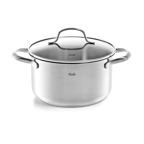 Fissler San Francisco Pentola in acciaio inox 3.3 L, 20 cm, con coperchio in vetro, bordo di versamento, scala di misurazione, cottura a induzione