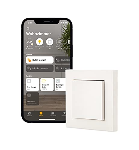Eve Light Switch (Apple Home) – Smarter Lichtschalter, Einfach-, Wechsel- & Kreuzschaltung, kompatibel mit Mehrfachschaltern, Zeitpläne, anpassbares Design, keine Bridge nötig, Bluetooth, Thread