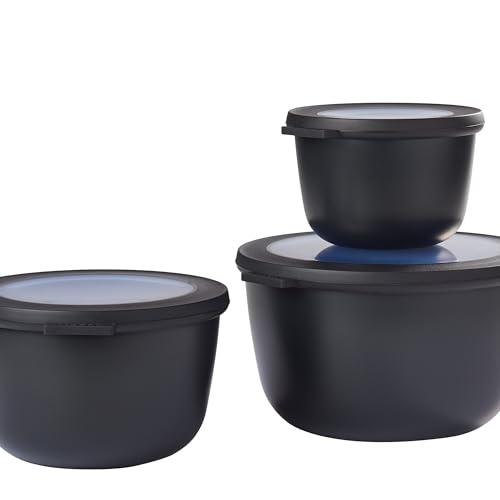 Mepal - Ensemble de 3 Bols Multifonctions Cirqula Rond - Boîtes Conservation Alimentaire avec Couvercle - Convient pour le Réfrigérateur, Micro-ondes & Congélateur - 500, 1000, 2000 ml - Nordic black
