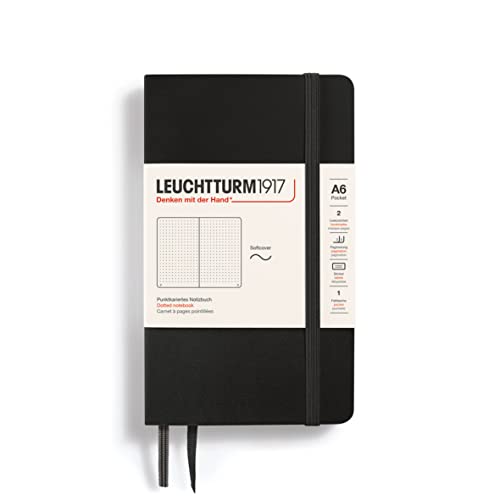 LEUCHTTURM1917 311346 Libreta Pocket (A6) 90 x 150 mm, Tapa Blanda, 123 páginas numeradas, Negro, Puntos
