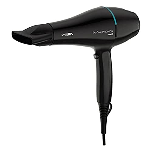 Philips Sèche-cheveux professionnel Thermoprotect, moteur AC, soin ionique, buse 9 mm et 6 vitesses, température ThermoProtect, 2100 W, noir et turquoise (modèle BHD272/00)