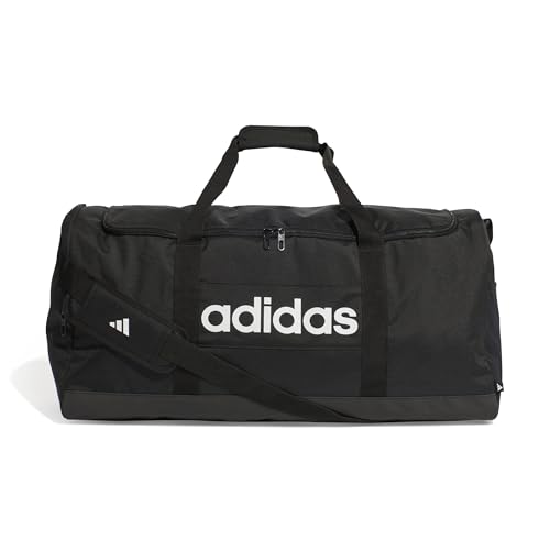 adidas Unisex - Adulto Essentials Linear Duffel Bag, Black/Black/White, L