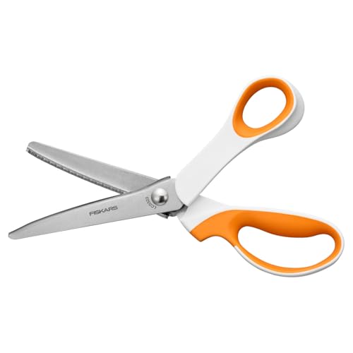 Fiskars Forbici a Zig Zag, lunghezza: 24,2 cm, per destrimani, lama in acciaio inox/manici in plastica, Bianco/Arancio, SoftGrip, 1070024
