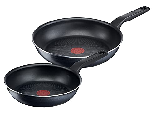Tefal XL Force 2-teiliges Pfannenset, 24 und 28 cm, Antihaftversiegelung, Thermo-Signal Temperaturanzeiger, Diffusion Base Pfannenboden, Schwarz, C38590