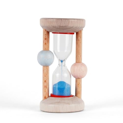 Hess Holzspielzeug 14593 - Reloj cepillo de dientes de madera, para niños, hecho a mano, naturaleza rosa/azul, reloj de arena para uso diario al cepillarse los dientes