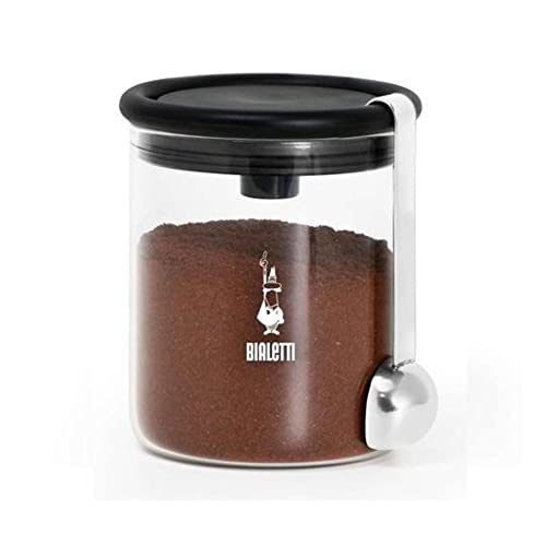 Bialetti 250 g Mokkaglas für Kaffee (mit Verschluss), Glas, Schwarz,transparent
