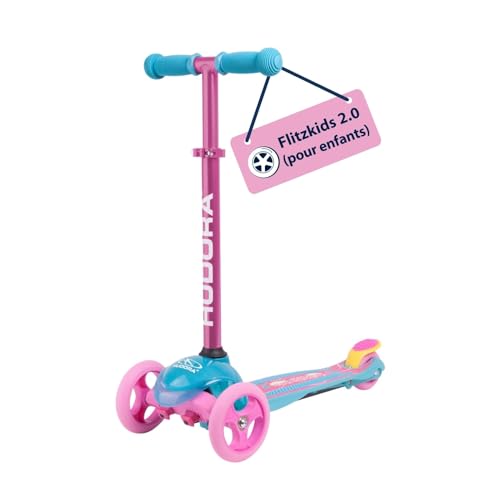 HUDORA Scooter Flitzkids 2.0 - Trottinette Stable avec Une Grande Plateforme - Réglable en Hauteur et transportable - Mini-Trottinette à Trois Roues en Aluminium pour Enfants jusqu'à 50kg - Wonders