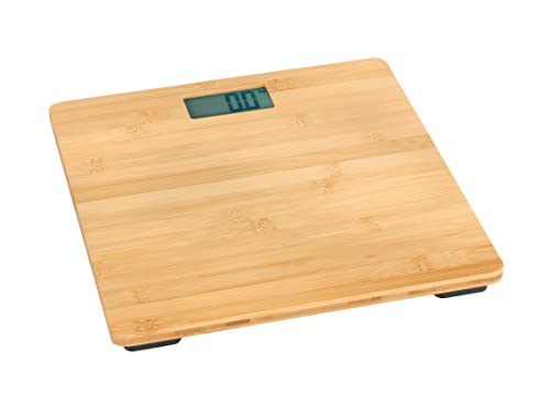 WENKO Personenwaage Mod. Bambusa, Digitale Holzwaage aus Bambus, mit LCD-Display, Körperwaage für EIN warmes Fußgefühl, Personenwaage bis zu 180 kg, Waage inkl. Batterien, 30 x 2,7 x 30 cm, Natur