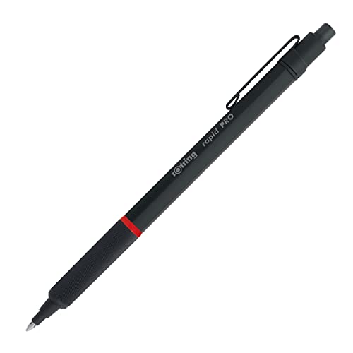 rOtring Rapid Pro Bolígrafo retráctil para dibujo técnico | Punta mediana | Tinta azul | Cuerpo metálico negro