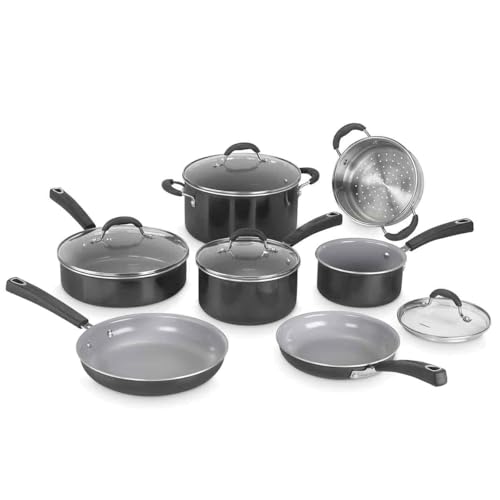 Cuisinart® Ceramica XT 11 pcs: casseroles, poêles, faitout, panier vapeur | Revêtement céramique titane | Sans PTFE/PFOA/PFAS | Poignées Cool Grip® | Chauffe rapide, couvercles verre