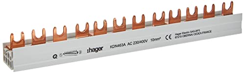 Hager KDN463A - Binario di fase 4P 63A 10qmm 12 unità, connettore forcella, isolato, grigio