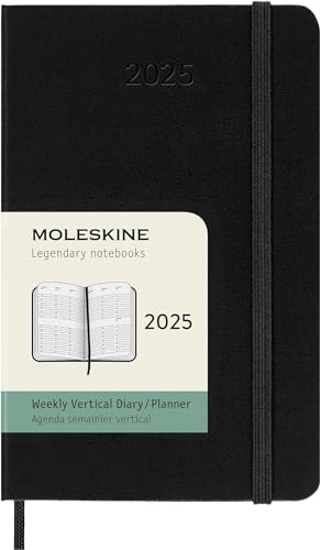 Moleskine Weekly Planner, Agenda Settimanale Verticale 12 Mesi 2025, Copertina Rigida e Chiusura Elastica, Colore Nero, Formato Pocket 9 x14 cm