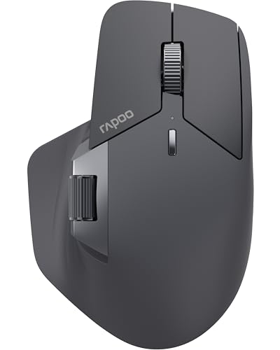 Rapoo MT760L wireless Mouse silent - USB Wireless 2.4G und Bluetooth Maus kabellos, bis 4000 DPI, leiser klick, Multi Device, Daumenscrollrad, Akku, für PC, Mac, grau-schwarz