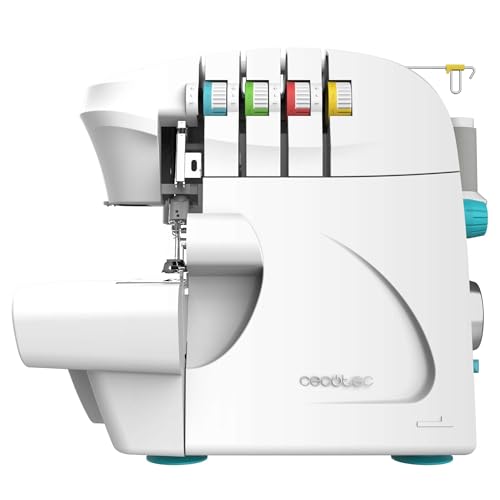 Cecotec Machine à Coudre Bellecouture Overlock, Vitesse 1100 tr/min, Pression du Pied-De-Biche Réglable, Entraînement Différentiel, Fonctions de Point à 4 Fils et Kit d'Accessoires