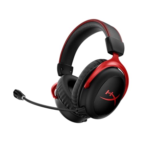 HyperX Cloud II Wireless Gaming-Headset, 2,4-GHz, 30 Std. Akku, 20 m Reichweite, DTS Headphone Spatial Audio, 53-mm-Treiber, HyperX Komfort, abnehmbares Mikrofon, Schwarz-Rot