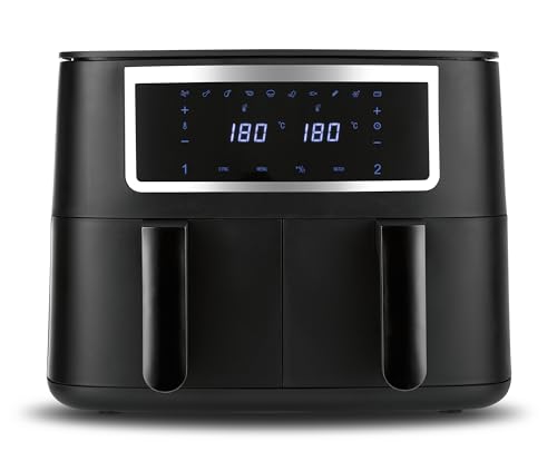 GOURMETmaxx freidora de aire caliente de doble cámara - 2 x 4 L | Synchro-Garzone Airfryer | freidora con pantalla táctil | freidora de aire caliente 2 cámaras y 10 programas | freír casi sin aceite